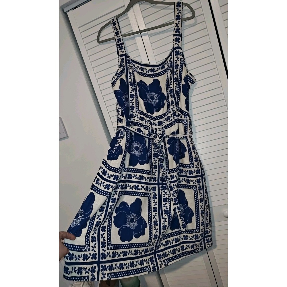 Draper James RSVP Womens XXL Blue White Floral Tie Waist Fit Flare Sundress - Picture 5 of 16